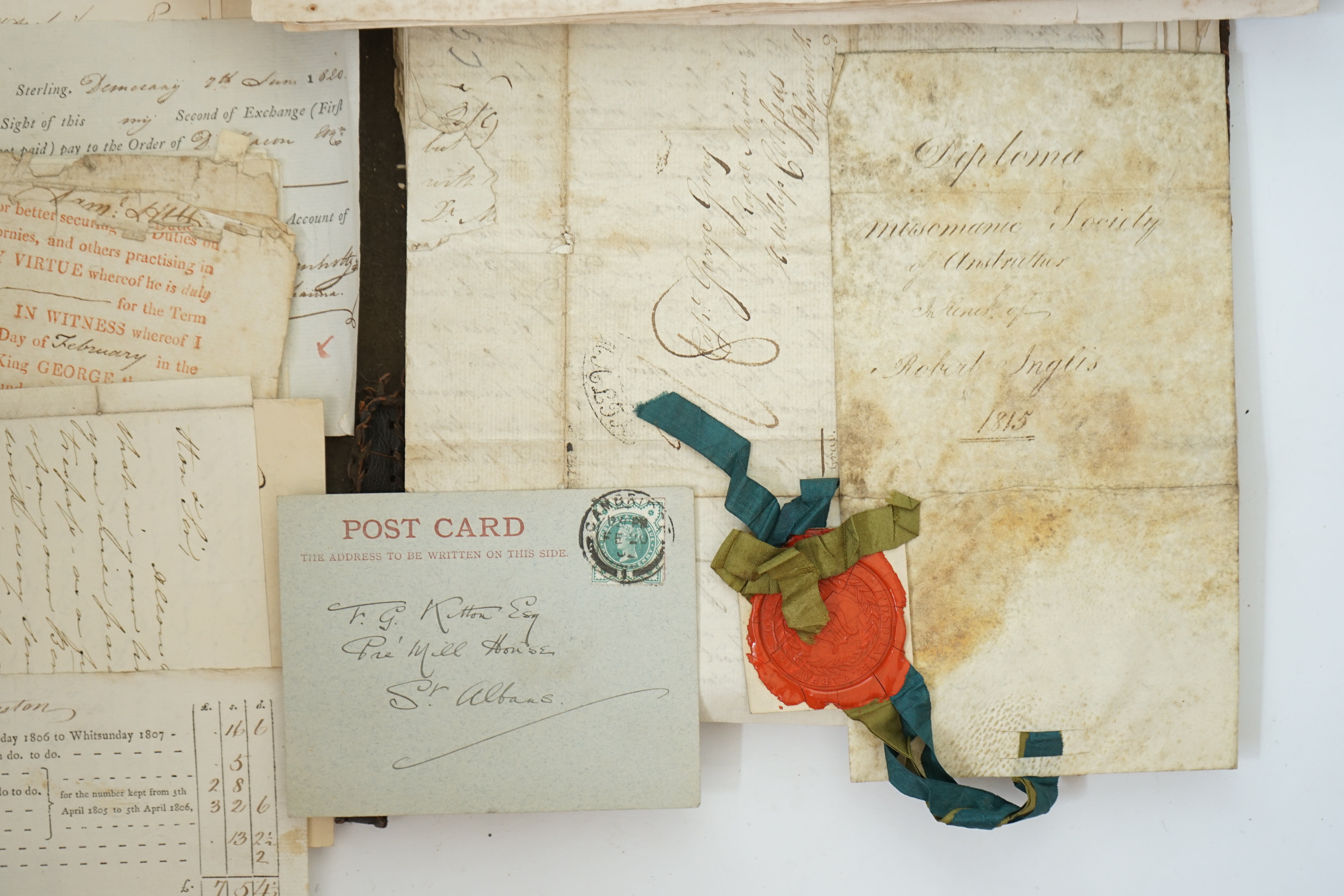 Portfolio of letters, prints and documents, 1734-1902, correspondence of George Spragge, Messrs Bainbridge and Brown, Bread Street, London